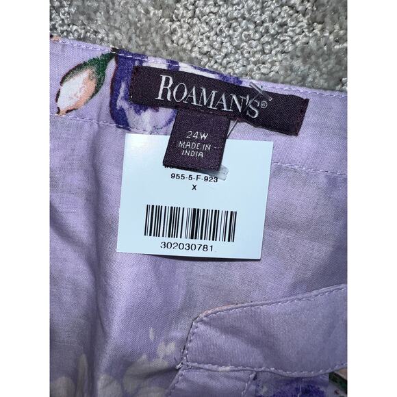 Roaman's Top Womens 24W Tunic Blouse Pintuck Button Lilac Purple Floral Spring - Picture 11 of 12